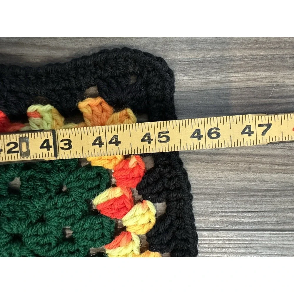 Granny Square Throw Blanket Crochet Afghan Vintage Black 70s Rosanne TV Big Bang